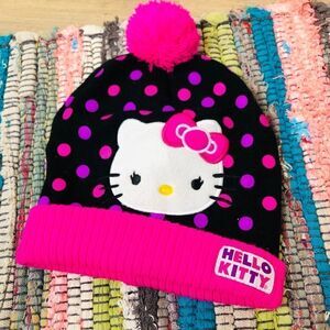 EUC Hello Kitty Girls Pink Polka Dot Beanie